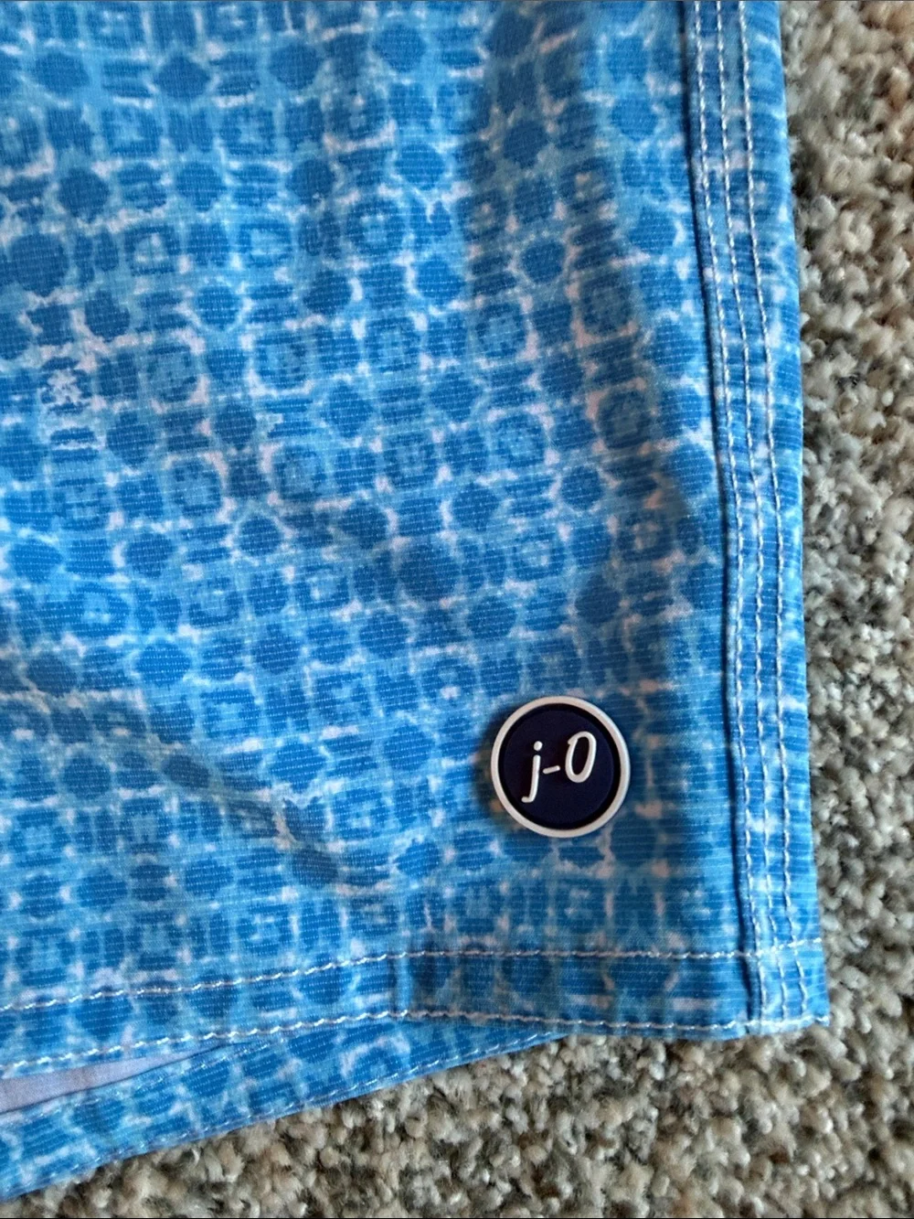 Johnnie-O Men’s XL Lined Swim Trunks Shorts Pocketed Light Blue Geometric Print